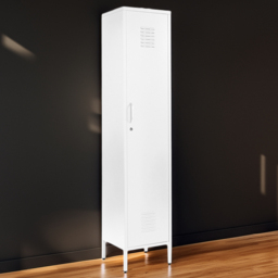 MMT Furniture Designs Single Door White Metal Tall Locker Cabinet - Size: 180 x 38.5 x 38.5cm - Wilko - thumbnail 1