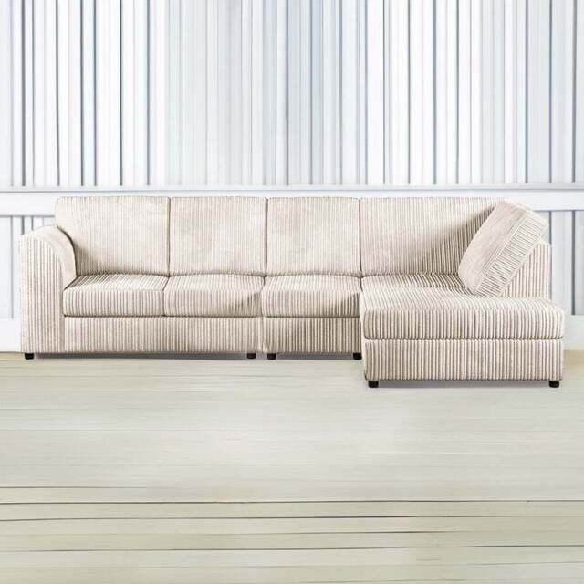 Luxor 4 Seater Cream Jumbo Cord Right Hand Facing Full Back L Shaped Corner Sofa Set - Wilko - image 1