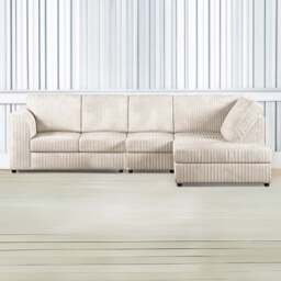 Luxor 4 Seater Cream Jumbo Cord Right Hand Facing Full Back L Shaped Corner Sofa Set - Wilko - thumbnail 1