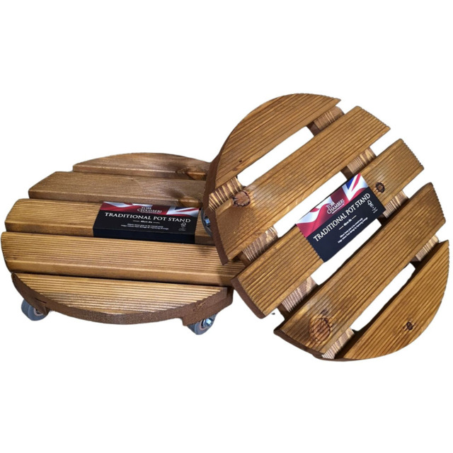 Tom Chambers Natural Garden Plant Stand with Wheels 2 Pack - Size: 40 x 40 x 40cm - Brown - Wilko - image 1