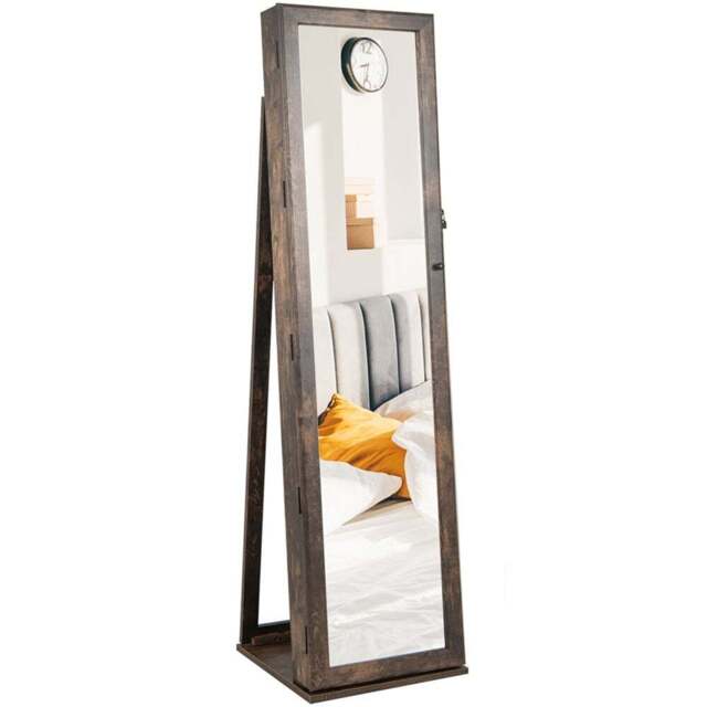 Costway Brown Mirrored Jewellery Armoire with Display Shelf - Size: 166 x 44 x 22cm - Wilko - image 1