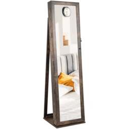 Costway Brown Mirrored Jewellery Armoire with Display Shelf - Size: 166 x 44 x 22cm - Wilko