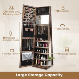 Costway Brown Mirrored Jewellery Armoire with Display Shelf - Size: 166 x 44 x 22cm - Wilko - thumbnail 5
