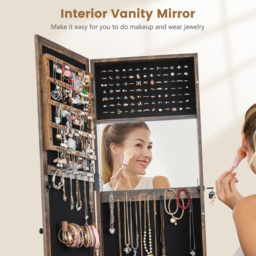 Costway Brown Mirrored Jewellery Armoire with Display Shelf - Size: 166 x 44 x 22cm - Wilko - thumbnail 6