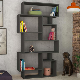 Decortie Karmato 10 Shelf Anthracite Grey Modern Bookcase - Black - Wilko