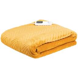 Dreamland Hurry Home Mustard Velvet Herringbone Quilted Heated Throw 120 x 160cm - Size: 43 x 12 x 41cm - Yellow - Wilko