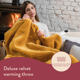 Dreamland Hurry Home Mustard Velvet Herringbone Quilted Heated Throw 120 x 160cm - Size: 43 x 12 x 41cm - Yellow - Wilko - thumbnail 5