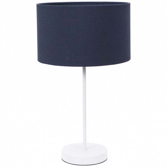 ValueLights Charlie Navy Drum Shade White Table Lamp and Bulb - Size: 43 x 25 x 25cm - Wilko - image 1