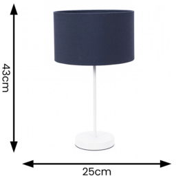 ValueLights Charlie Navy Drum Shade White Table Lamp and Bulb - Size: 43 x 25 x 25cm - Wilko - thumbnail 7