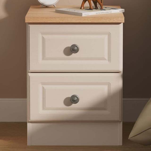 Crowndale Norfolk 2 Drawer Kashmir Ash and Bardolino Oak Compact Bedside Cabinet Ready Assembled - Kashmir Ash & Bardolino Oak - Wilko - image 1