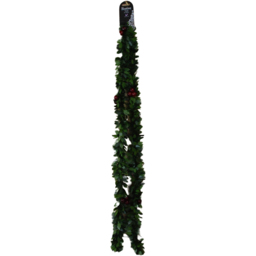 Samuel Alexander Christmas Holly Garland with Red Berries 200cm - Green - Wilko - thumbnail 1