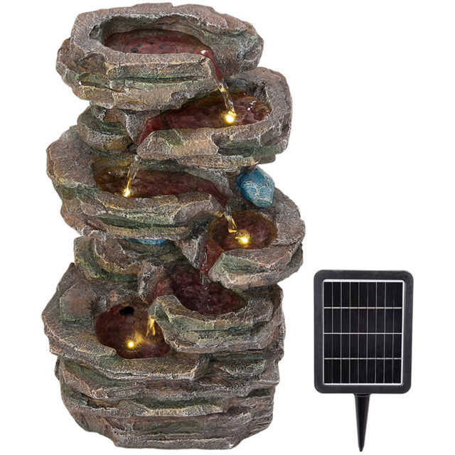 Living and Home 6-Tier Realistic Rock Effect Solar LED Water Feature - Size: 46 x 28 x 20cm - Brown - Wilko - image 1