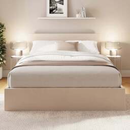 GFW Double Natural Velvet End Lift Ottoman Bed with Memory Pocket Spring Mattress - Wilko - thumbnail 1
