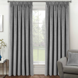 Enhanced Living Oxford Grey Thermal Blackout Pencil Pleat Velvet Curtains 168 x 229cm - Wilko - thumbnail 1