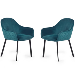 Julian Bowen Lima Set of 2 Teal Velvet Dining Chair - Blue - Wilko - thumbnail 3