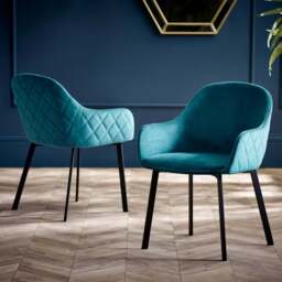 Julian Bowen Lima Set of 2 Teal Velvet Dining Chair - Blue - Wilko