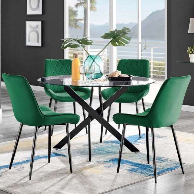 Furniturebox Arona Cesano 4 Seater Round Dining Set Green and Black - Grey - Wilko - image 1