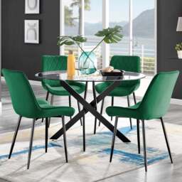 Furniturebox Arona Cesano 4 Seater Round Dining Set Green and Black - Grey - Wilko - thumbnail 1