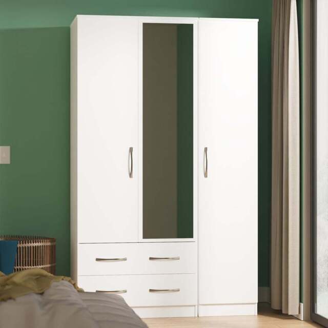 Crowndale Avon 3 Door 2 Drawer White Matt Mirrored Wardrobe Ready Assembled - Size: 3 Door, 2 Drawer - Wilko - image 1