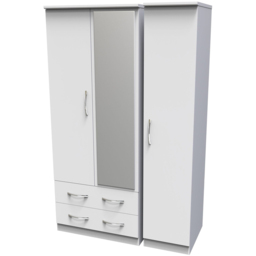 Crowndale Avon 3 Door 2 Drawer White Matt Mirrored Wardrobe Ready Assembled - Size: 3 Door, 2 Drawer - Wilko - thumbnail 3