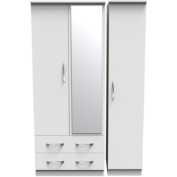 Crowndale Avon 3 Door 2 Drawer White Matt Mirrored Wardrobe Ready Assembled - Size: 3 Door, 2 Drawer - Wilko - thumbnail 4