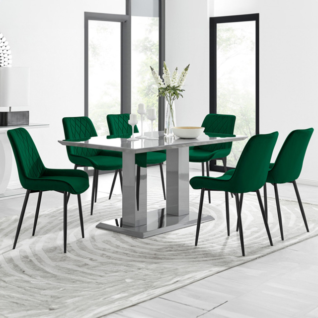 Furniturebox Molini Cesano 6 Seater Dining Set Grey Gloss Green and Black - Wilko - image 1