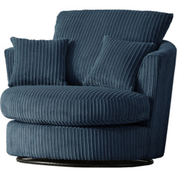 Luxor Navy Blue Jumbo Cord Swivel Chair - Size: Single - Wilko - thumbnail 4