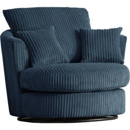 Luxor Navy Blue Jumbo Cord Swivel Chair - Size: Single - Wilko - thumbnail 3