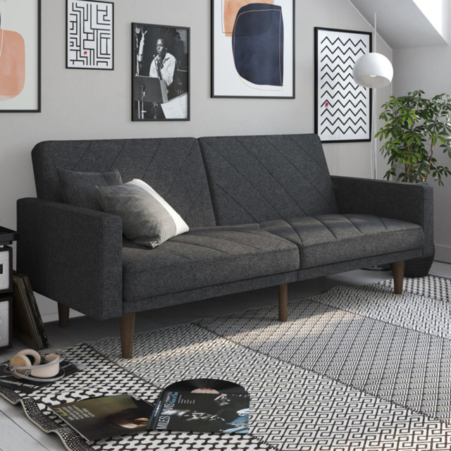 Dorel Paxson 3 Seater Linen Grey Sofa Bed with Wooden Feet - Wilko - image 1