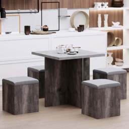 Portland 4 Seater Wooden Dining Set Grey - Brown - Wilko