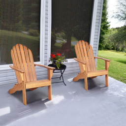 Costway Natural Slatted Acacia Wood Adirondack Lounger Chair - Cream - Wilko - thumbnail 4
