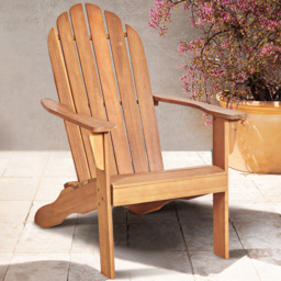 Costway Natural Slatted Acacia Wood Adirondack Lounger Chair - Cream - Wilko