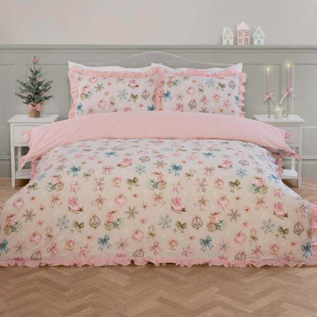 Christmas Vintage Duvet Set - Pink/Superking - Wilko - image 1