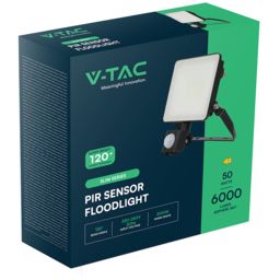 V-TAC 50W 6000 Lumens Cool White LED Floodlight with PIR Sensor - Size: 24.19 x 21.73 x 8.83cm - Black - Wilko - thumbnail 5