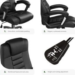 tectake Black Office Chair with Padded Armrests - Size: 50 x 49 x 52cm - Wilko - thumbnail 4