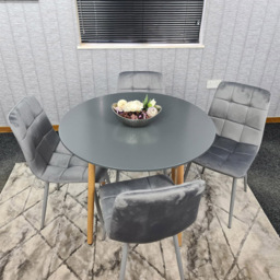 Portland Rocco 4 Seater Round Velvet Dining Set Grey - Wilko - thumbnail 5