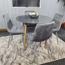 Portland Rocco 4 Seater Round Velvet Dining Set Grey - Wilko - thumbnail 1