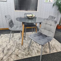 Portland Rocco 4 Seater Round Velvet Dining Set Grey - Wilko - thumbnail 3