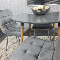 Portland Rocco 4 Seater Round Velvet Dining Set Grey - Wilko - thumbnail 6