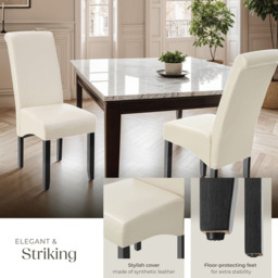 tectake Set of 4 Cream Faux Leather High Backrest Dining Chair - Wilko - thumbnail 5