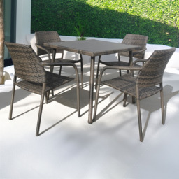 Furniture One 4 Seater Rattan Stackable Garden Dining Set - Brown - Wilko