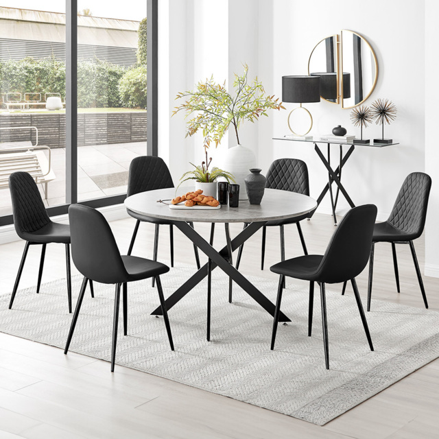 Furniturebox Arona Solara Concrete Effect 6 Seater Round Dining Set Grey and Black - Wilko - image 1