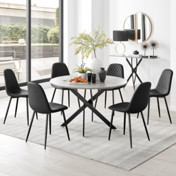 Furniturebox Arona Solara Concrete Effect 6 Seater Round Dining Set Grey and Black - Wilko - thumbnail 1