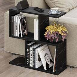 Decortie Homemania 4 Shelf Black Marble Effect Modern Side End Table - Size: 60 x 60 x 19.5cm - Wilko