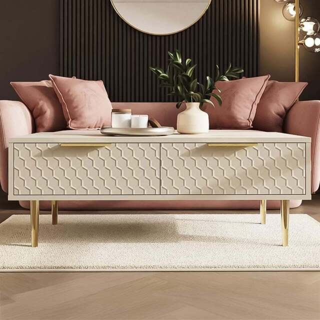GFW Azariah 2 Drawer Ivory Coffee Table - Size: 36 x 92.3 x 48cm - Wilko - image 1