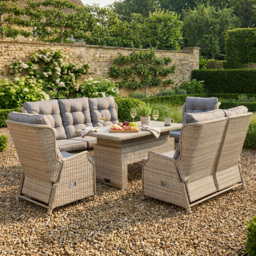 Cambridge 5 Piece Wicker Reclining Patio Sofa Set Natural and Grey - Size: 7 Seater - Malay Deluxe - Wilko - thumbnail 4