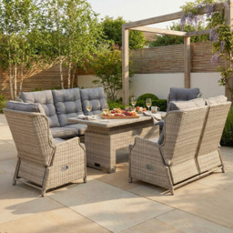 Cambridge 5 Piece Wicker Reclining Patio Sofa Set Natural and Grey - Size: 7 Seater - Malay Deluxe - Wilko - thumbnail 3