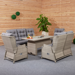 Cambridge 5 Piece Wicker Reclining Patio Sofa Set Natural and Grey - Size: 7 Seater - Malay Deluxe - Wilko - thumbnail 5