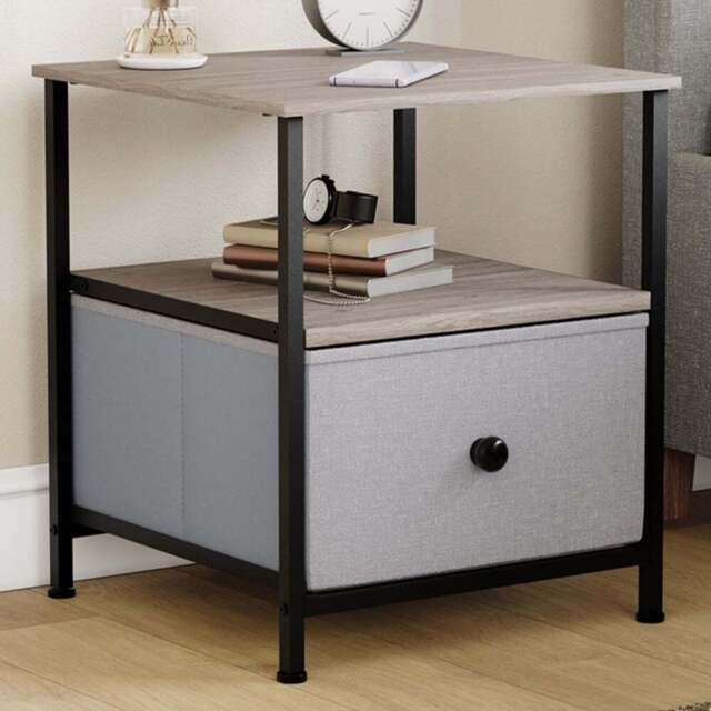 Vida Designs Chorley Single Drawer Single Shelf Beige and Grey Fabric Bedside Table - Brown - Wilko - image 1