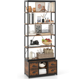 Costway 8 Tier 4 Drawer Rustic Brown Bookshelf - Size: 80 x 40 x 201cm - Wilko - thumbnail 4
